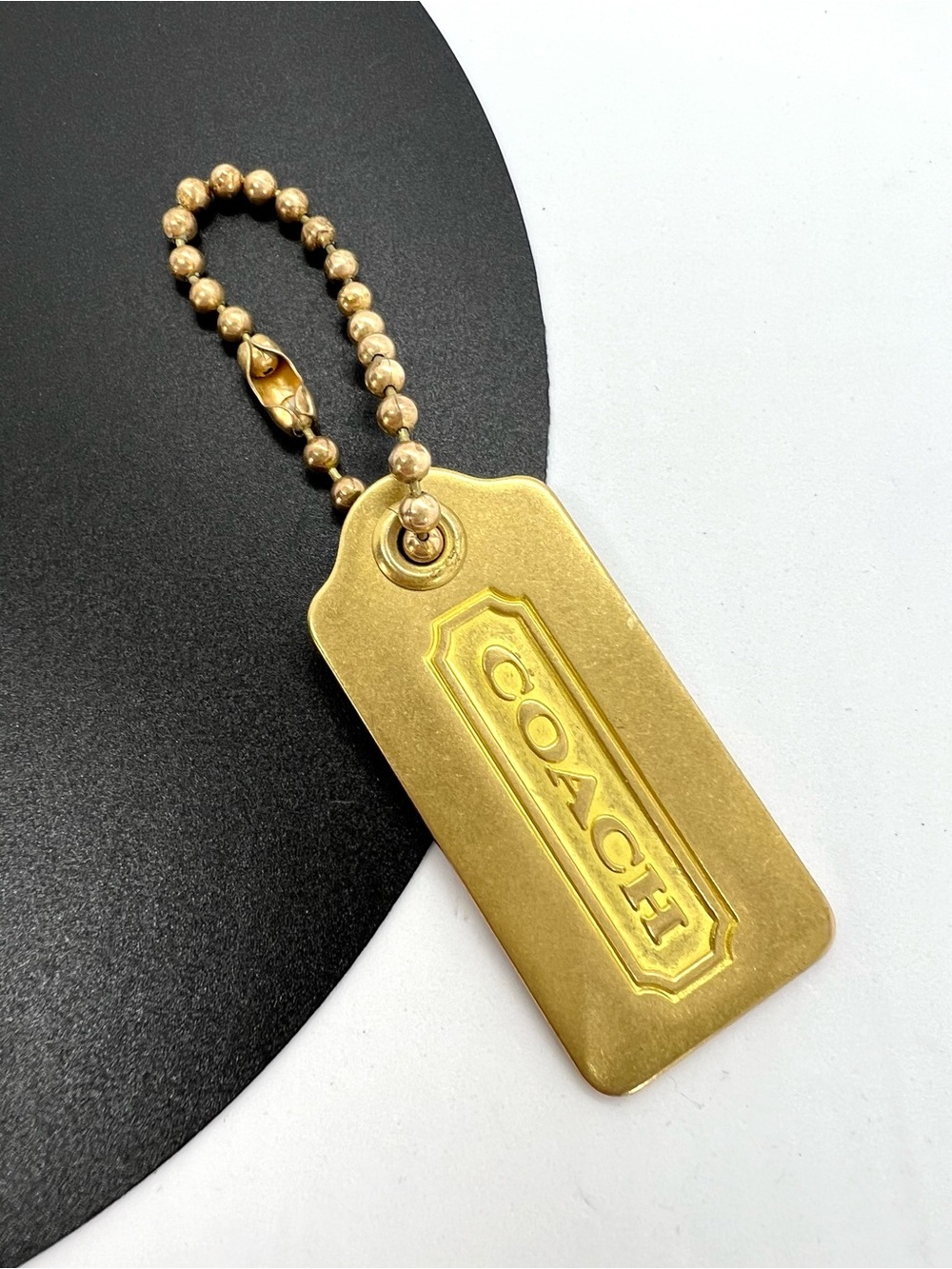 Authentic Vintage Coach Brass Hang Tag Bag Charm Keychain Large gold tone